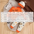 thumbnail image 4 of Ulanda Newborn Baby Boy First Halloween Outfit Ghost Pumpkin Printed Long Sleeve Romper and Pants Hat 3PCS Set (Red, 3-6 Months), 4 of 9
