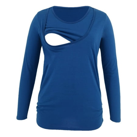 

UMfun Maternity O-Neck Solid Long Sleeve Breast-Feeding Pregnant Woman Nursing Blouse