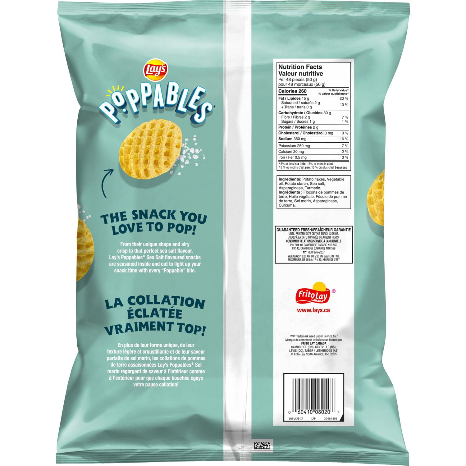 Lay's Poppables Sea Salt flavoured Potato Snacks, 130 g.