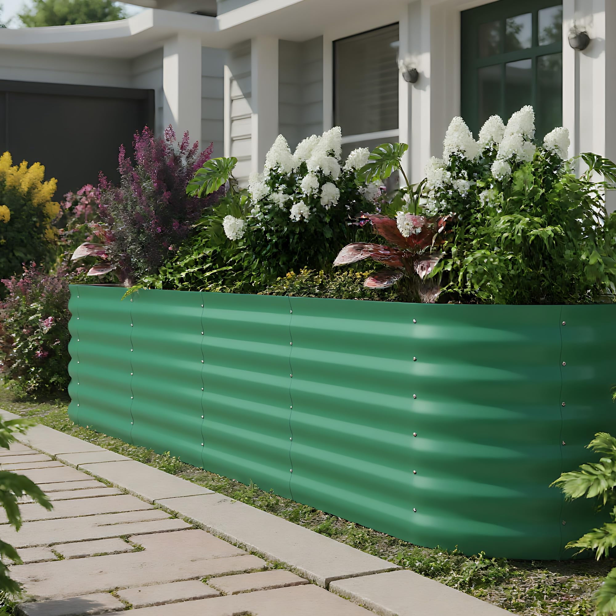 Multi-Size Galvanized Raised Garden Bed – 18-24" Tall Metal Planter Box for Vegetables, Flowers & Herbs, Rust-Resistant, Easy Assembly, Ideal for Lawn, Courtyard, Patio – Beige/Green