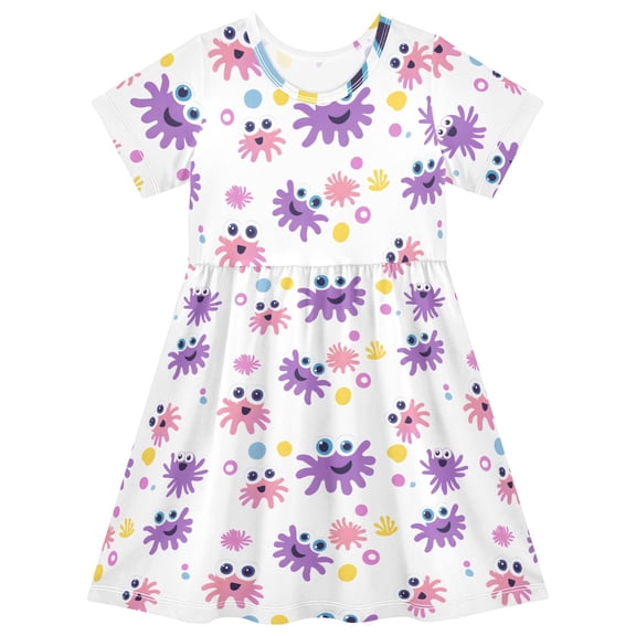 joogoo Cartoon Octopus Pattern Girls' Short Sleeve Dress Kids Dresses 5-6T