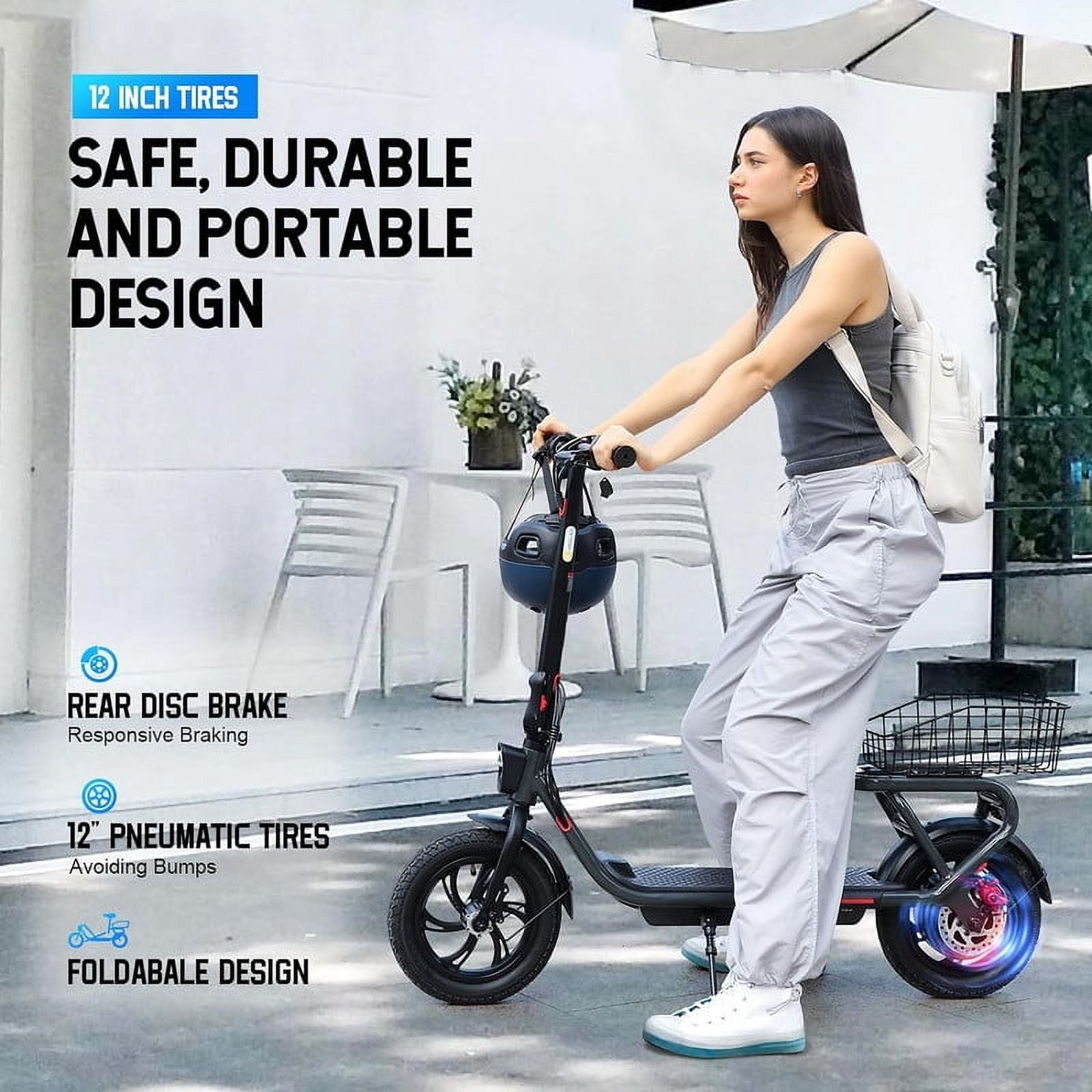 SISIGAD Electric Scooter for Adults with Seat, 30 Miles Long Range & 16 Mph Power by 500W Motor, 12" Pneumatic Tire & Height Adjustable Seat