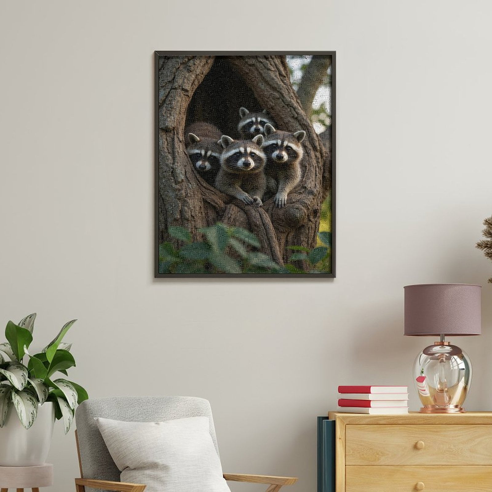 Paint by Numbers Kit for Adults, Raccoon Family Tree Hollow Scene Paint by Numbers, Easy Paint by Numbers Kit for Adults Beginner, DIY Adult Paint by Number Kits on Canvas, 12x16in Home Decor