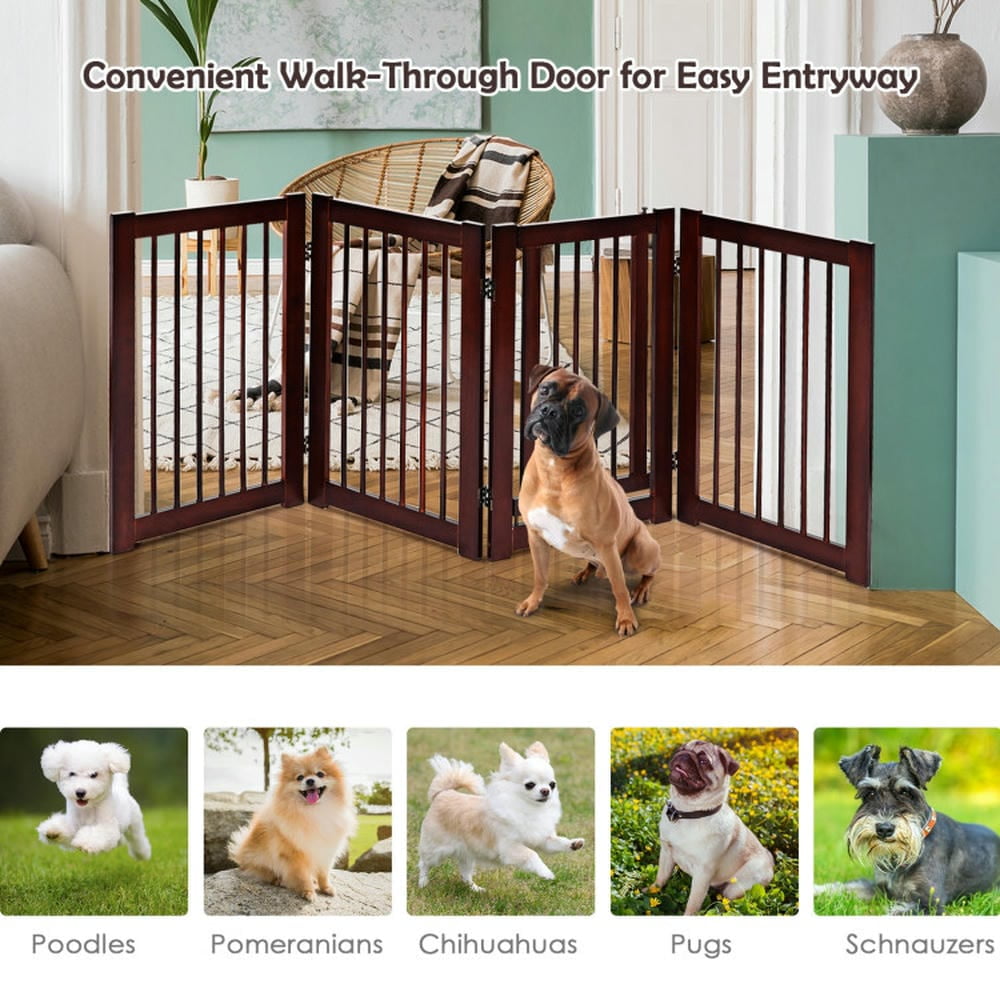 YYAo Dog Gates for The House,Dog Gate for Stairs,Pet Gate Safety Fence, 30 Inch Configurable Folding 4 Panel Wood Fence