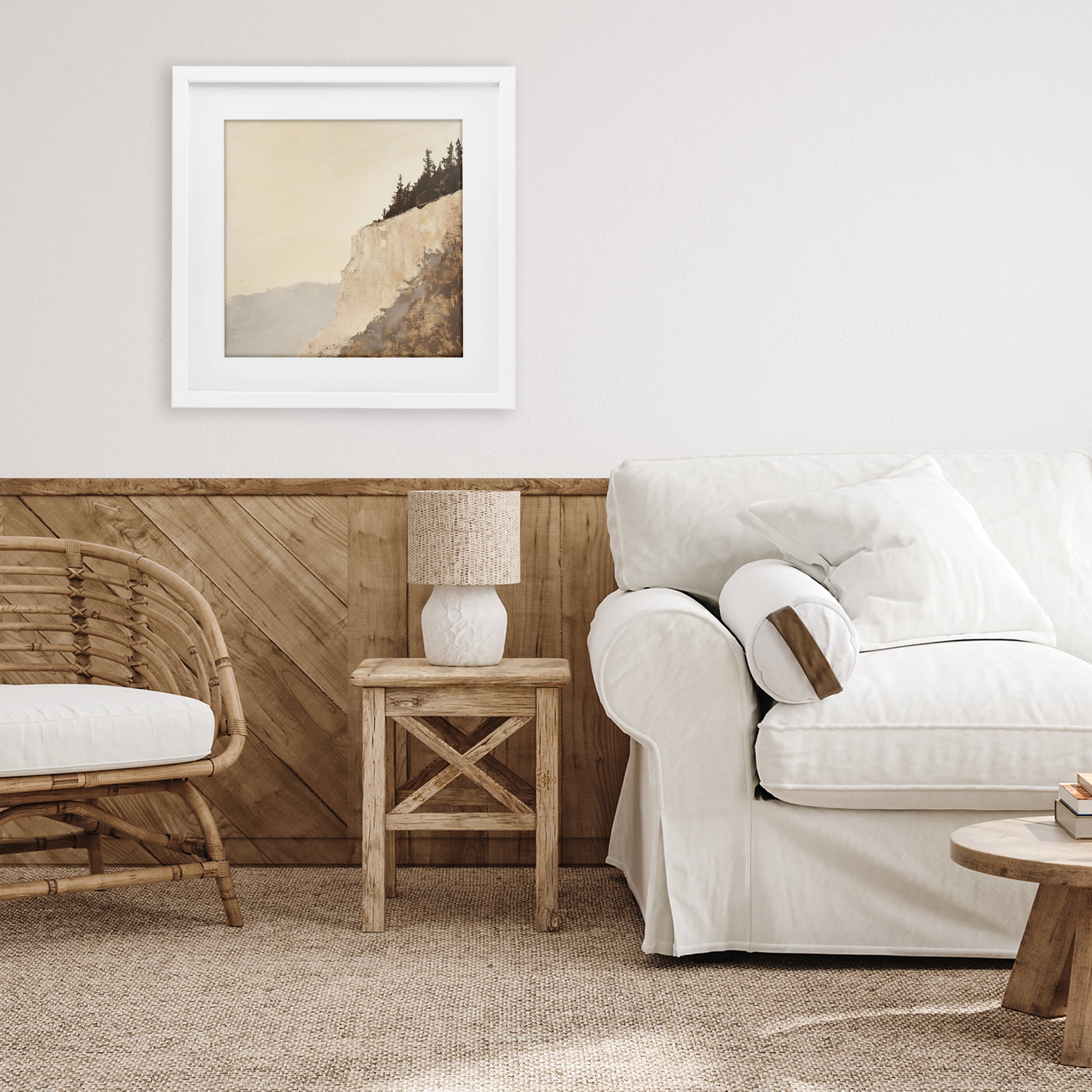 Stupell Industries Serene Cliffside Vista White Framed Print Under Glass, design by Petal Prints Design