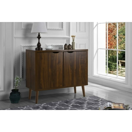 - Mid Century 2 Door Entryway Storage Cabinet, TV Stand, Brown