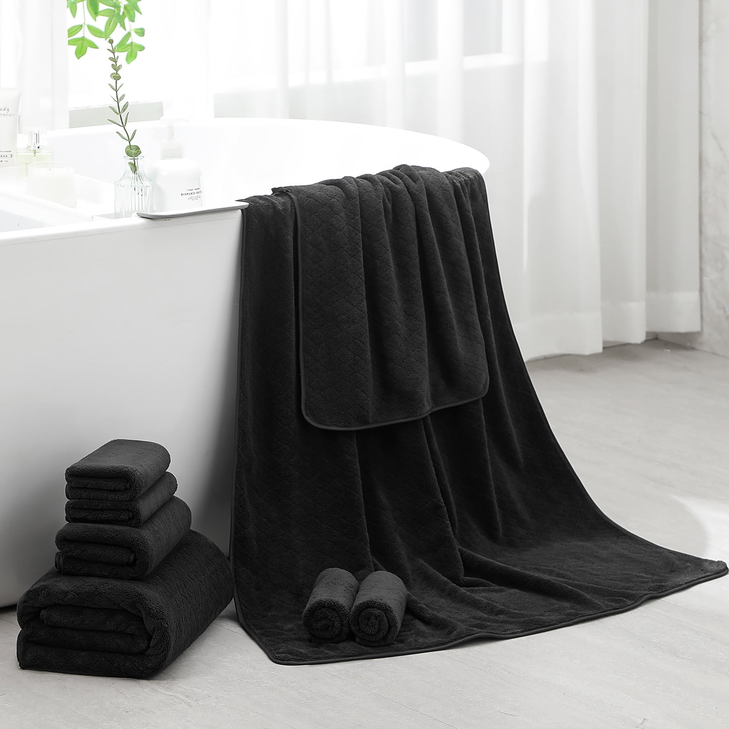 Green Essen 8 Pack Extra Large Bath Towel35"x 70" Highly Absorbent Quick Dry Bath Sheets Bath Towel Oversized Clearance Soft Shower Towels for Bathroom Spa Hotel Gym(Black)