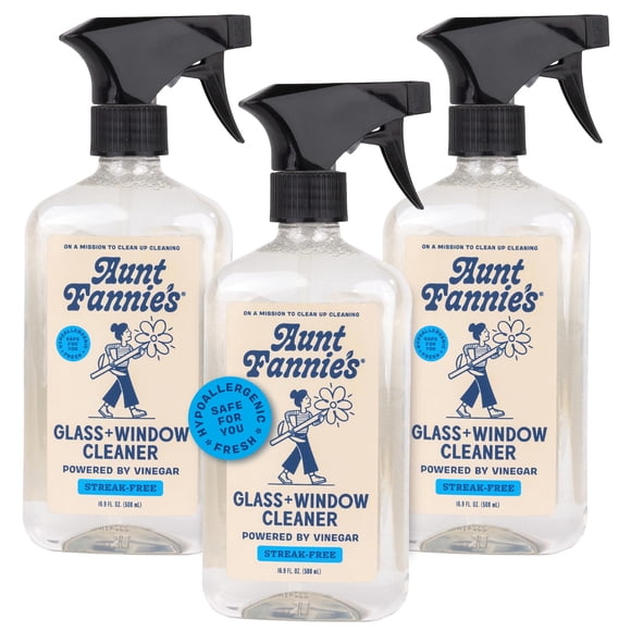 Aunt Fannie's Glass & Window Cleaning Vinegar Spray, Natural Streak-Free Spray 16.9 Ounces (Pack of 3)