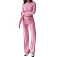 thumbnail image 3 of Conjuntos de 2 Piezas para Mujer, Larga, Cuello Redondo, Pantalones Acampanados de Cintura Alta, Conjuntos de Chándal, Ropa de Calle. Rosa S, 3 of 9