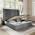 thumbnail image 3 of Merluxy Queen Bed Frame Lift Up Storage Bed, Velvet Queen Upholstered Bed Frame Channel Tufted Wingback Headborad/No Box Spring Needed/Gray, 3 of 9