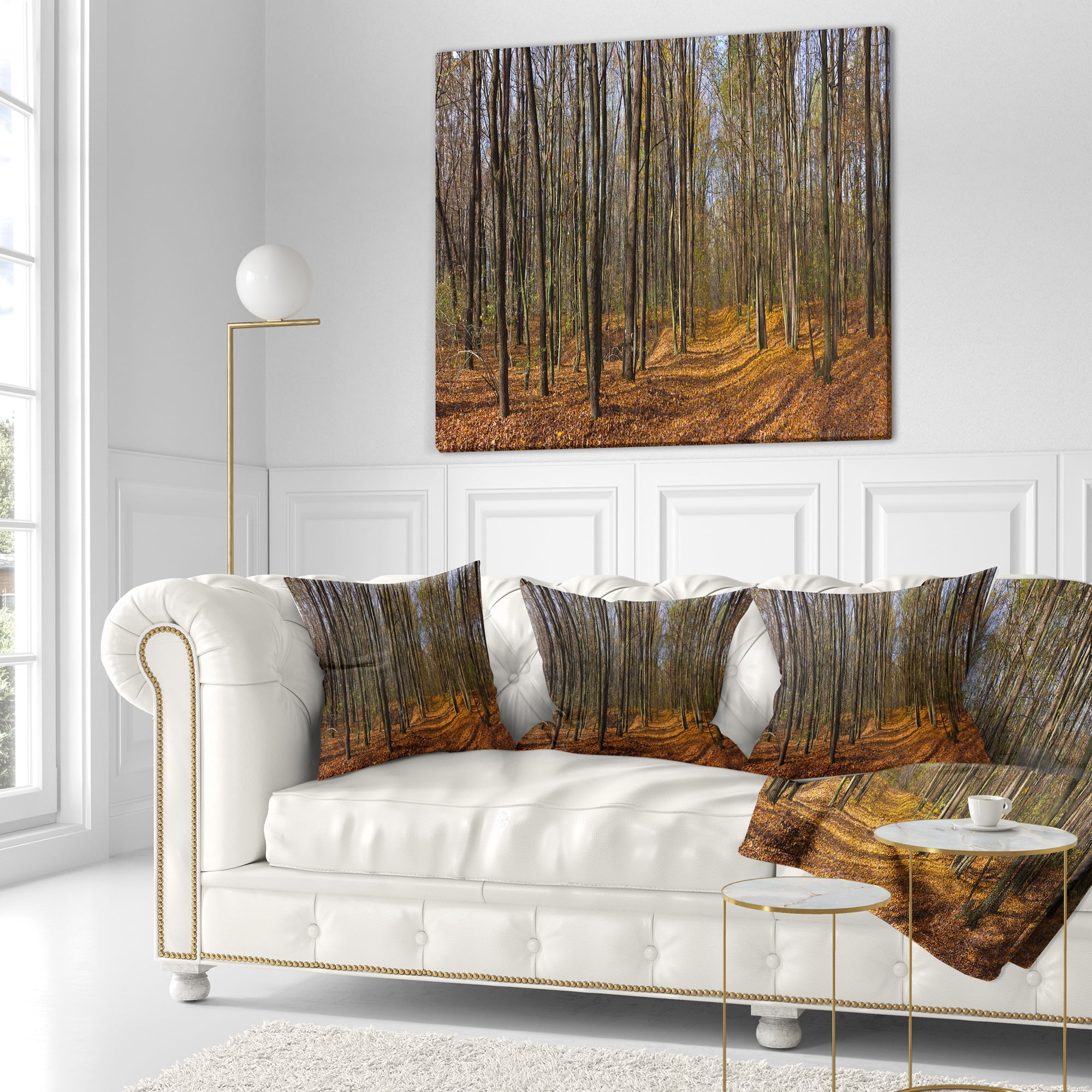 Designart Dense Fall Forest Panorama - Forest Throw Pillow - 18x18