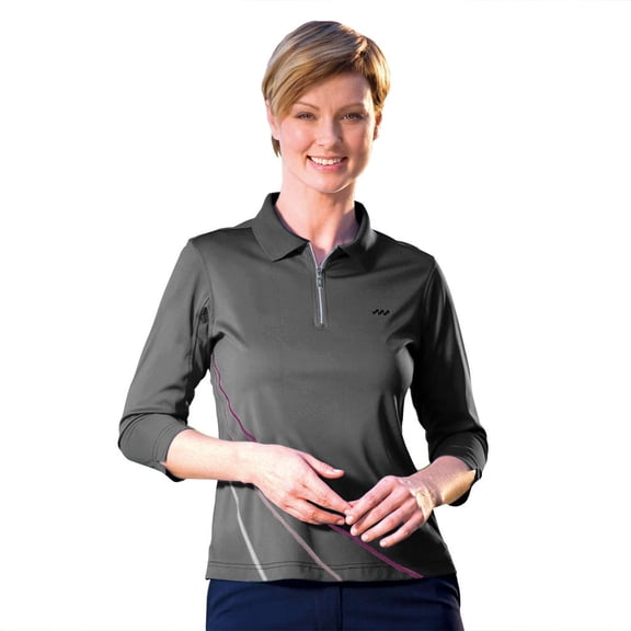 Monterey Club Women's Jamie Contrast 3/4 Sleeve Zip Golf Polo Shirt #2258