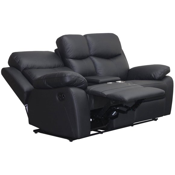 Levoluxe Aveon Causeuse Inclinable à Accoudoirs avec Plateau-Coussin de 76 Pouces et Console de Rangement en Cuir Assorti (Noir)