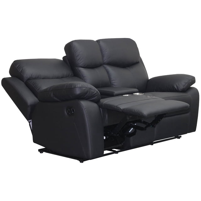 Levoluxe Aveon Causeuse Inclinable à Accoudoirs avec Plateau-Coussin de 76 Pouces et Console de Rangement en Cuir Assorti (Noir)
