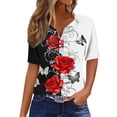 thumbnail image 4 of Women's Blouses & Shirts Summer Tops Cotton V Neck Shorts Sleeve Fashion Printed Lightweight Tee Shirt Solid Colour Tunic Top Dressy Casual Basic Blouse Going out Holiday, 4 of 7