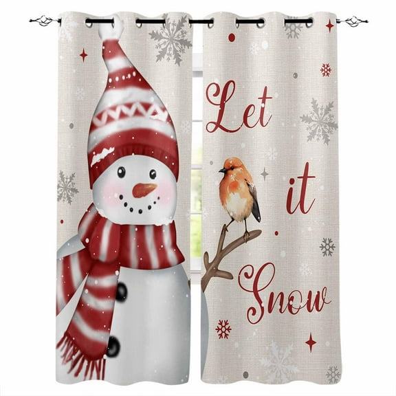 Hokiten Red Christmas Snowman Blackout Curtains | Light Blocking Print Window Curtains, Xmas Snowflake Birds Thermal Insulated Window Drapes for Living Room Kitchen Cafe (2 Panels, 55"W x 39"L)