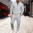 thumbnail image 3 of Men's Winter 2-Piece Set, Quarter-Zip Stand Collar Fleece Sweatshirt with Multi Pockets and Cargo Jogger Pants, Casual Workwear For Cold Weather,Light Gray,XL, 3 of 8