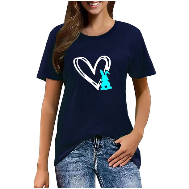 Mujeres Manga Corta de Verano Tops Pascua Impresa Cuello Redondo, Blusa de Moda Casual para la Primavera