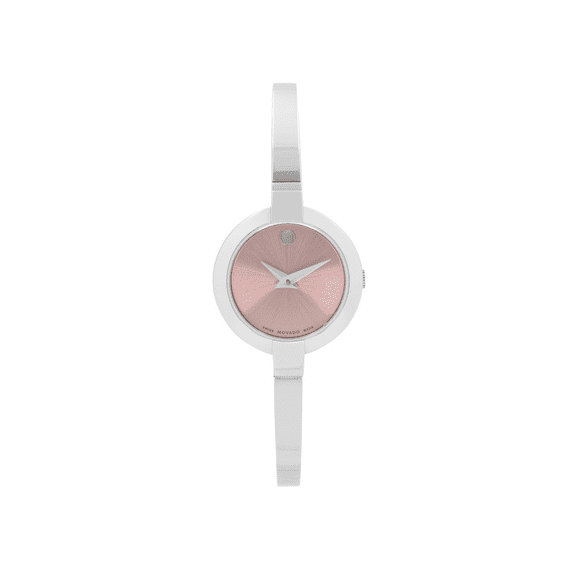 Movado Bela Museum 25mm Steel Pink Dial Ladies Quartz Bangle Watch 0606596