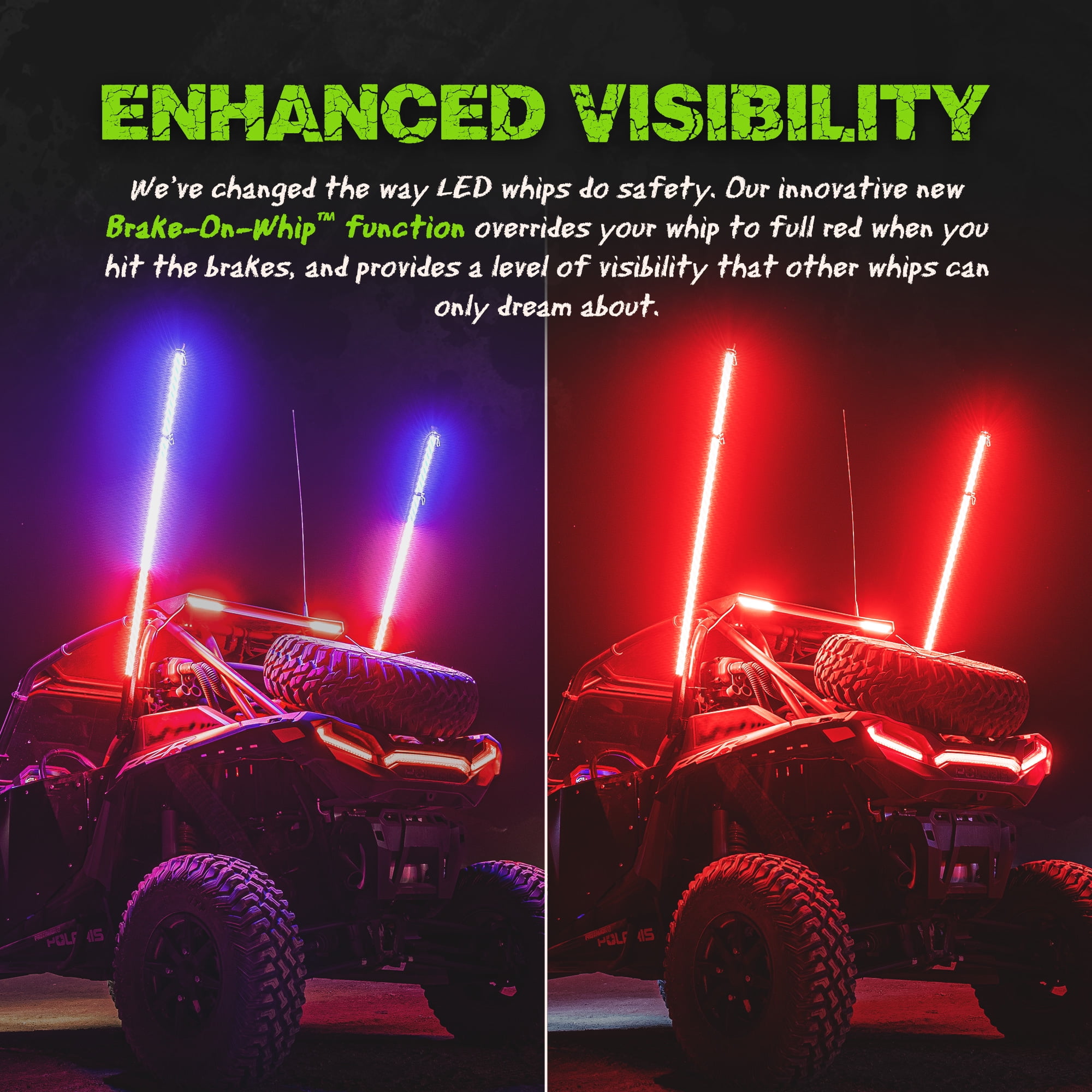 2pc 5ft Spiral LED Whip Lights for UTV ATV [RF Remote Pairin] [Dynamic LED Control] [Brake-On-Whip] [2-Layer PVC] LED Lighted Whips Antenna for RZR Can-Am Polaris UTV ATV Accessories