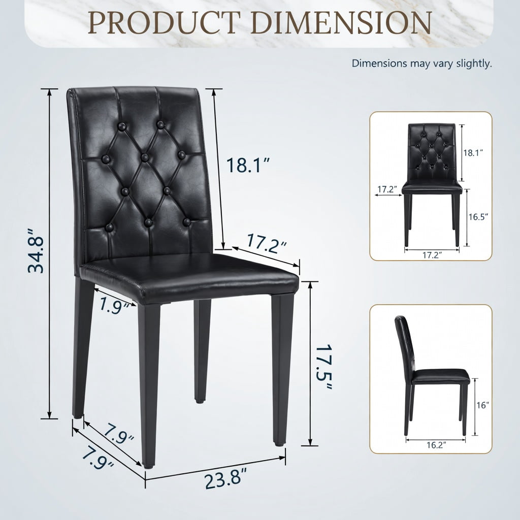Hommoo 2-Pack PU Leather Dining Chairs with Ergonomic Buckle Backrest, 35 in Tall Modern Minimalist Chairs for Dining Room, Hotel Banquet Hall & Cafe, Black