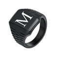 thumbnail image 2 of Anillo de dedo de acero inoxidable negro impermeable con letra personalizada A M S A Z, sello de inicial elegante para hombre, 2 of 4