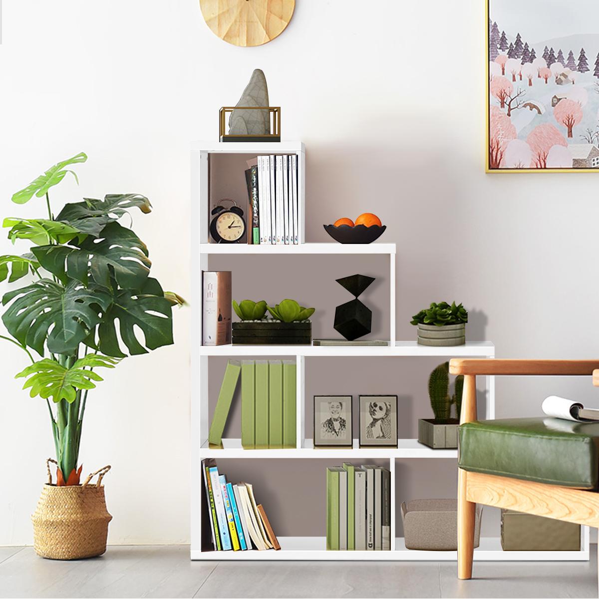 Giantex 10 Shelves Bookshelf, L Shaped Freestanding Ladder Corner Bookshelf w/6 Cubes, Stepped Etagere Bookcase, 5 Tier Wooden Storage Display Shelf for Home Office