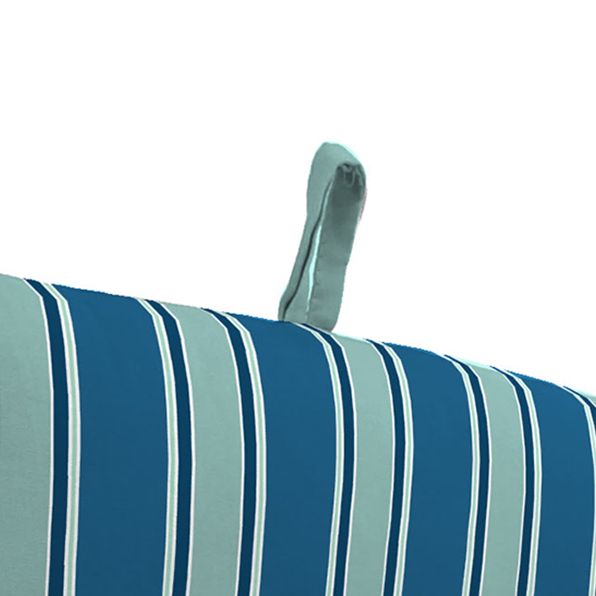 Jordan Manufacturing 44" x 22" Sanders Puff Blue and Gray Green Stripe Rectangular Outdoor Chair Cushion with Ties and Hanger Loop