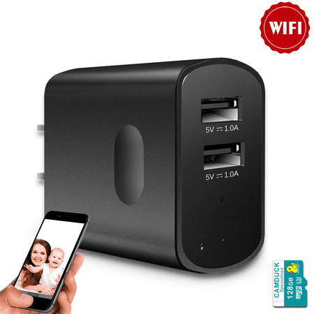CAMDUCK Hidden Cameras - Spy Cameras -Nanny Cam --Best Mini Camera -WiFi Wireless Camera -Surveillance Camera with Motion Detection for Surveillance,Built in 128GB SD Card