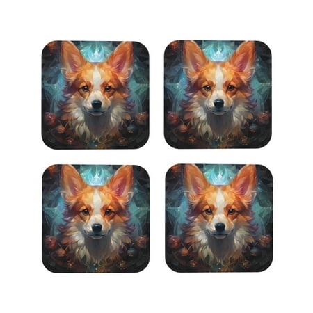 

Fuzoiu Cartoon Pattern Corgi Print Leather Coasters Set Drink Coasters Set of 4 for Tabletop Protection Durable PVC Coasters Home Décor and Housewarming Gift-Square