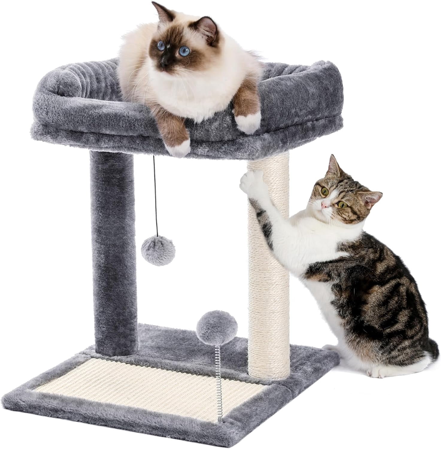 Cat Scratching Post Tower with Removable Bed, Play Ball, and Large Top Scratcher Pad for Kittens and Cats