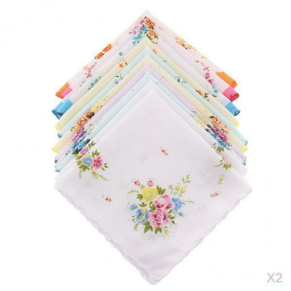 20pcs Womens Vintage Floral Print Cotton Handkerchief Hanky Bulk Set