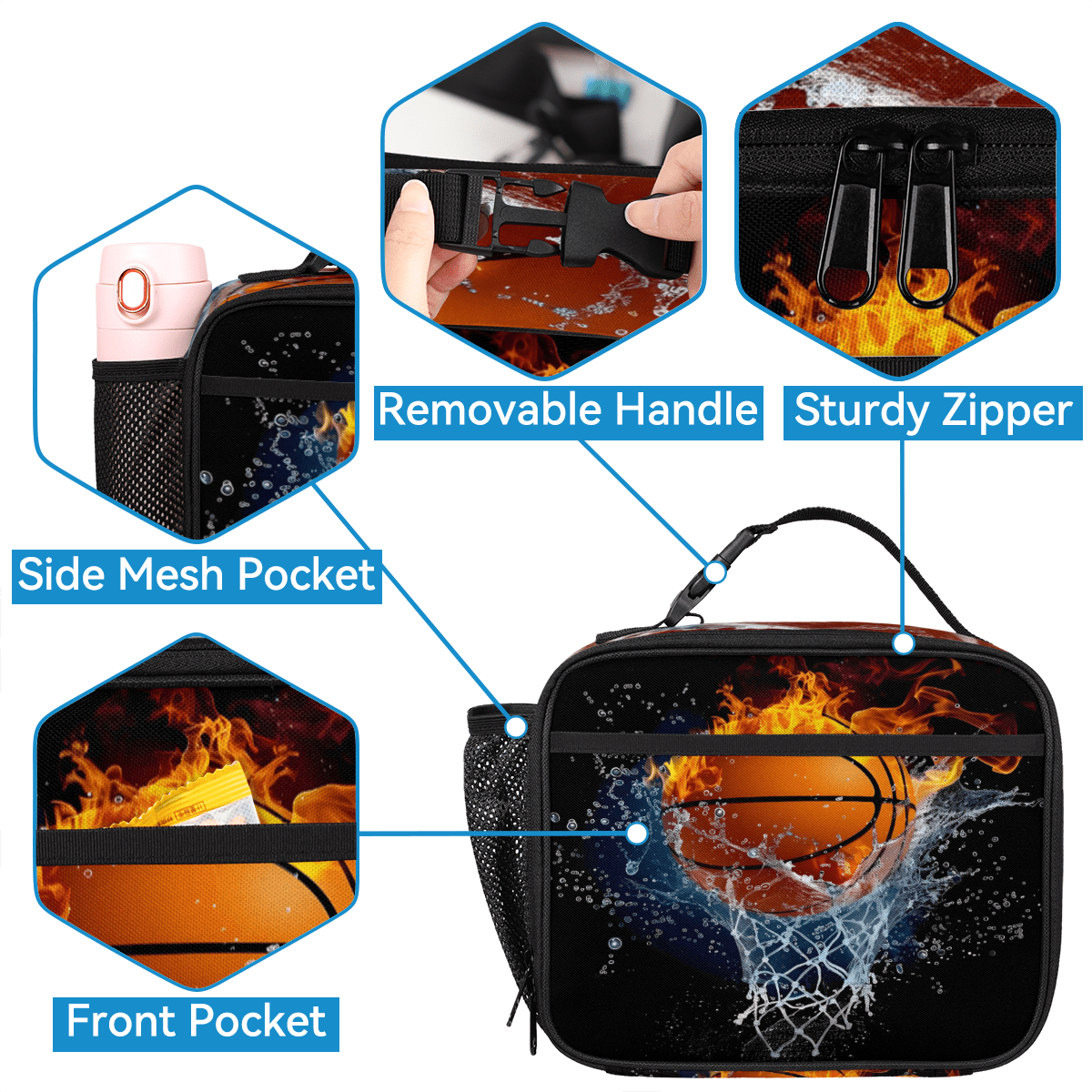 Herdesigns Basketball Large Backpack Set with Lunch Box Lightweight Water Resistant Travel Laptop Backpacks Casual Daypacks for Women Men