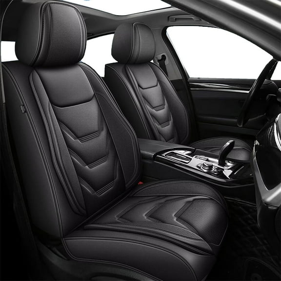 LAONNVIR Car Seat Covers,Seat Covers for Cars,Black Seat Protector Fashionable Breathable Leather Seat Cushion Seat Covers Fit for Most Cars(Black,Front Pair)