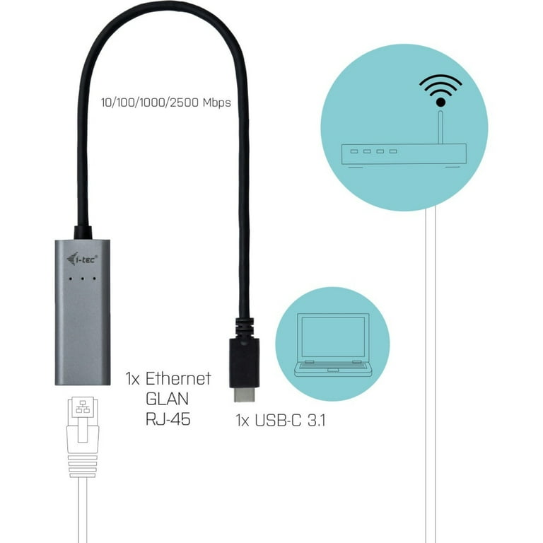 I-tec USB-C To 2.5 Gigabit Ethernet Adapter - Metal Housing For Laptops, MacBooks, & Tablets