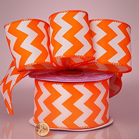 Satin Wire Ribbon - Kraft Klassics 2-1/2inch X 20YD ORANGE CHEVRON SATIN WIRED RIBBON