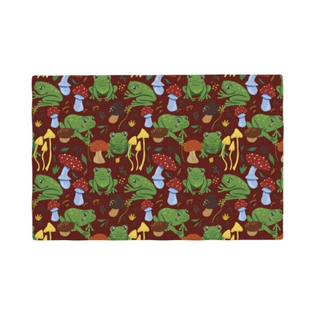 

Rocae Frogs and Mushrooms Printed Heat Resistant Place Mats Classic Hemstitch Cloth Fabric Placemats Imitation Linen Place Mat Table Mats 18x12 inch