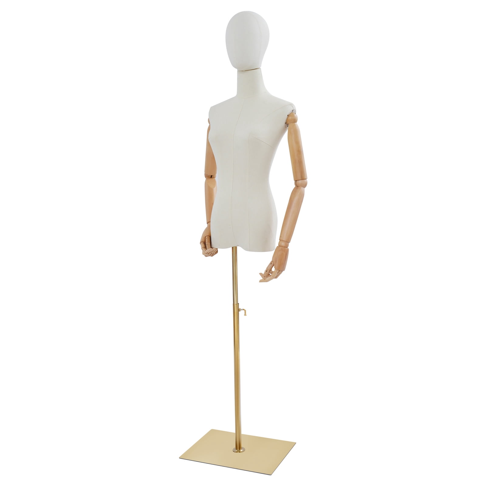 Female Mannequin, Female Dress Form Display, Adjustable Height（White + Wood Color + Golden）