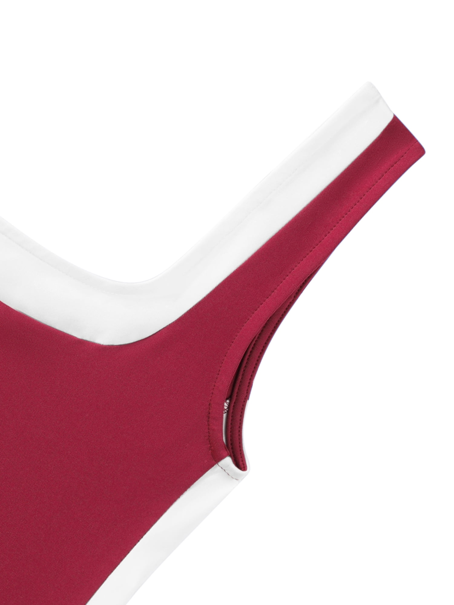 DARING DIVA Women's Crop Square Neck Slim Fitted Color Block Yoga Shirts S Wine Red