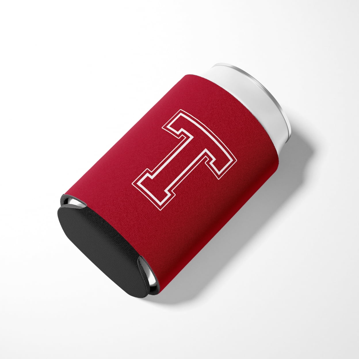 Letter T Initial Monogram - Maroon and White Can or Bottle Hugger