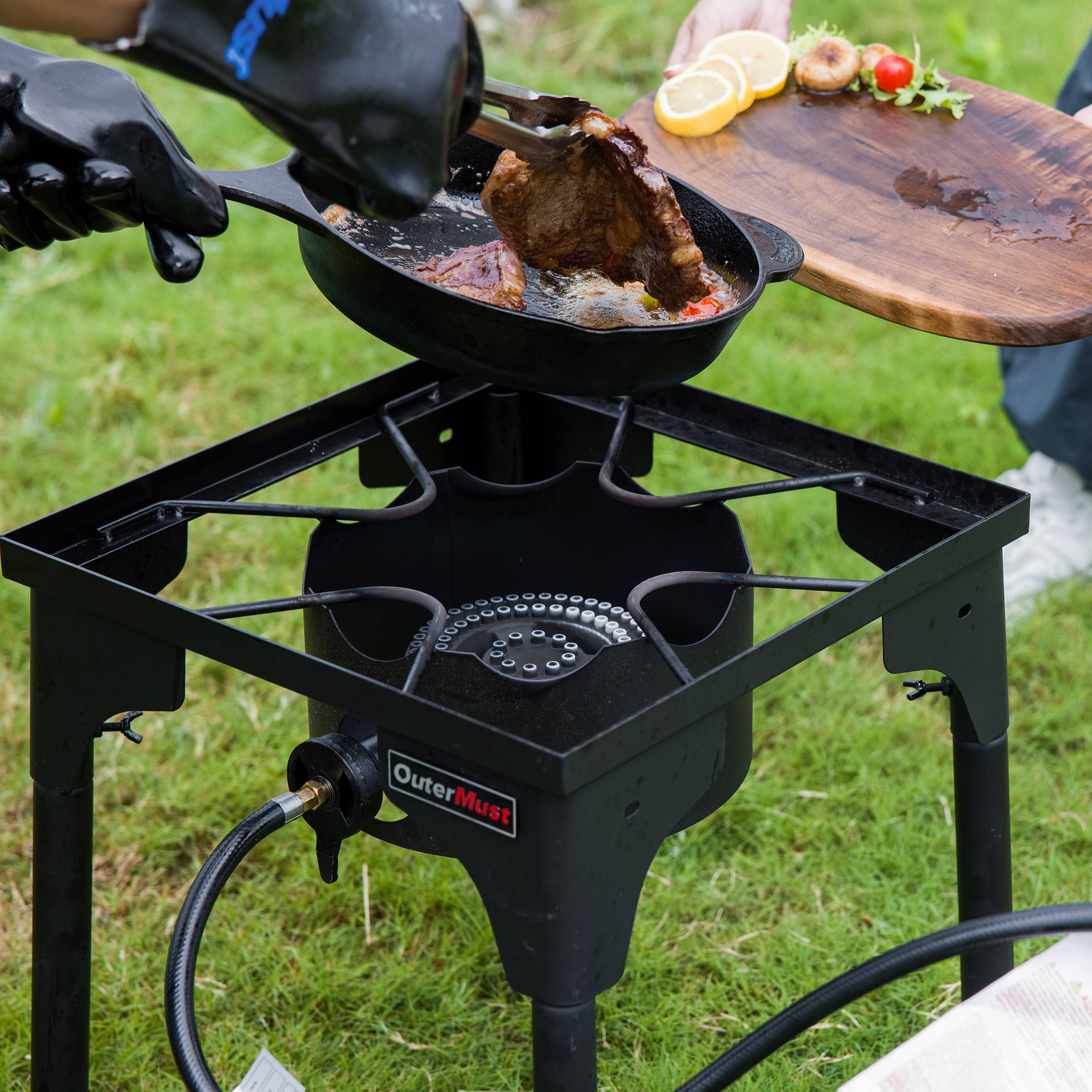 OuterMust Outdoor Propane Burner Camping Stove Gas Burner with Adjustable Legs Ideal for Camping, Home Brewing, Turkey Frying and Maple Syrup Boiling