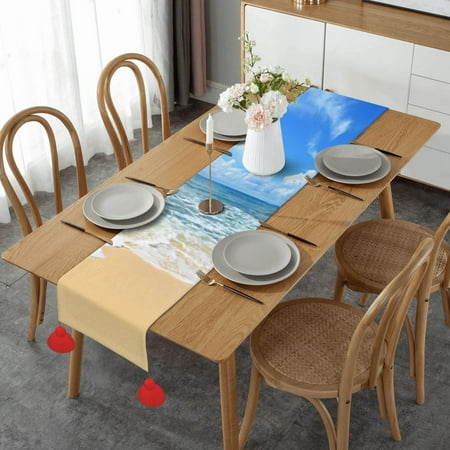 

Sea And Beach Table Runner Imitation Linen Table Runner With Red Tassels For Party And Dining Room 14 x 60