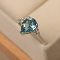 thumbnail image 2 of Swiss blue topaz engagement ring, November birthstone, solid sterling silver, tear drop shaped, funny gifts for women, 2 of 5