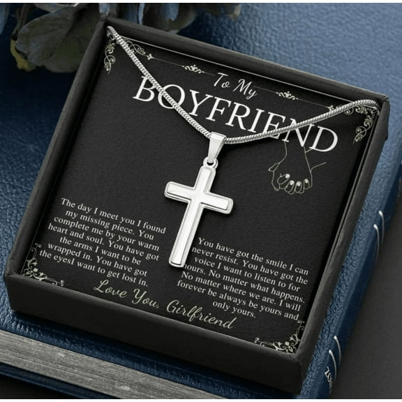 Gift for Boyfriend, Silver Cross Men Adult Necklace from Girlfriend, Boyfriend Anniversary Jewelry