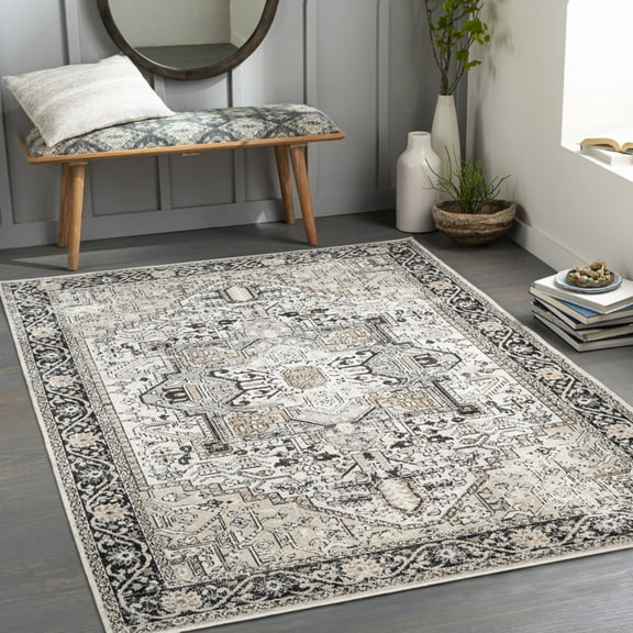 Livabliss Lavadora Vintage Washable Area Rug,5'3" x 7',Grey
