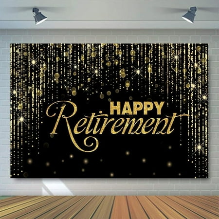 Happy Retirement Backdrop,Large Happy Retirement Banner Background Photography with Rope, Party Decoration Supplies for Photo Booth Props Decor Outdoor Indoor (Black)