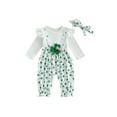 thumbnail image 2 of Loicainy Baby Toddler Girl Fake-two jumpduit for Irish, 3 6 12 18 Months Long Sleeve Clover Print Romper with Headband Holiday Clothes, 2 of 9