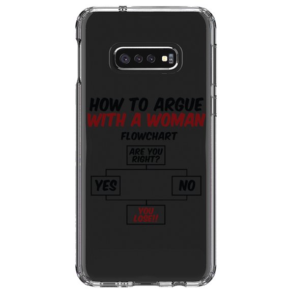 DistinctInk Clear Shockproof Hybrid Case for Samsung Galaxy S10e (5.8" Screen) - TPU Bumper Acrylic Back Tempered Glass Screen Protector - How To Argue With a Woman Flowchart