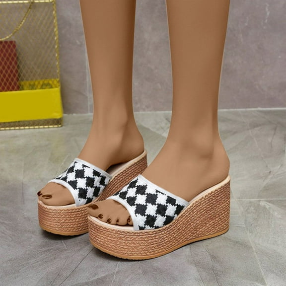 BONIXOOM Black Sandals Women Clearance Fall Slip-On Platform Casual Fashion Womens Shoes Black Size 9.5