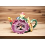 Ceramic Pansy Flower Teapot   Tea Party Decor Cafe Decor